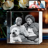 Personalisierter 3D Kristall mit Foto - Rechteckiger Glasblock mit Lasergravur, LED-Leuchtsockel, einzigartiges Geschenk zur Erinnerung und Dekoration